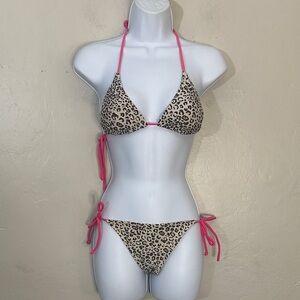 Accessorize Leopard Bikini with Pink Ties